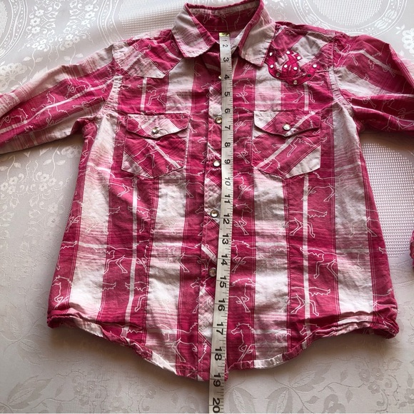 Rodeo Girl By Lin Western Style Pink/White Plaid Shirt Girls Size M Embroidered - Picture 8 of 16